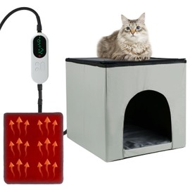 Foldable Waterproof Timing Heated Houses for Indoor Outdoor Cats with Heated Mat, Outside Heated Bed Kitty Shelter (Modern-Upgrade)