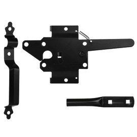 Gate Latch for Wooden Fence, Heavy Duty Self Locking Gate Latch with Handle for Pool/Garden Gate Safety Latch, Gate Hardware Kit for Vinyl/Wood Fence, Black Finish