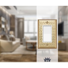 Monarch Abode Hand Hammered Rocker Decorator Metal Decorative Wall Plate Switch Plate Outlet Cover, 1-Gang, Brushed Gold (Pack of 2)