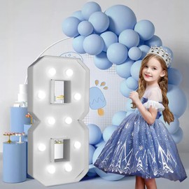 FAYLISVOW 2.4FT/28.74in Marquee Light up Numbers Marquee Number 8 with White Lights for Birthday Party Large Mosaic Frame Letter Cardboard Pre-Cut Giant Cut-Out Thick Foam Board Sign DIY Decorations