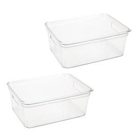Simplify 2 Pack Medium Lidded Storage Bin | Dimensions: 14.17" x 10.4" x 5.5" | Multipurpose | Great For Bathroom | Office | Kitchen | Lidded | Organization | Clear