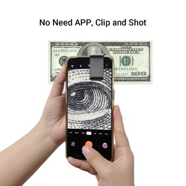 Mini microscopio de bolsillo para teléfono con luz LED/clip universal, accesorios portátiles para cámara de microscopio digital para 99% smartphone, Microworld para niños y adultos (negro, 200X sin