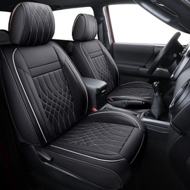 YIERTAI Tacoma Seat Covers for 2005-2023 2024 2025 Crew Double Access Cab TRD Off-Road Limited SR SR5 Trail Edition Truck Waterproof Faux Leather Cushions(2 PCS Front/Black-White)