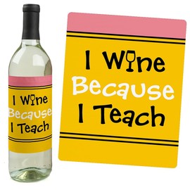 Big Dot of Happiness Best Teacher Gift - Teacher Appreciation First and Last Day of School Gift for Women and Men - Christmas Wine Bottle Label Stickers - Set of 4