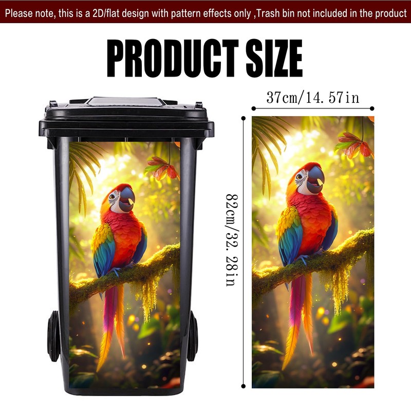 Nuxovilar Vibrant Jungle Parrot Garbage Pail Stickers PVC 14.57x32.28 Inches