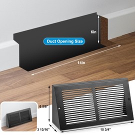 Landhoow 2 Pack Triangular Baseboard Fits 14"w x 6"h Duct Opening Size Return Air Grille Vent Covers Steel Air Register Vent Cover Grill Diffuser, Black, Outer Dimensions 15 3/4 x 6 5/8"