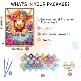 Ecdivjs Paint by Numbers Cow for Adults with Frame,Cow Paint by Numbers for Adults Beginners,Acrylic Simple Paint by Number for Gift Home Wall Decor(8x12inch)