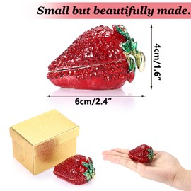 ELLDOO Strawberry Trinket Box, Vintage Metal Enameled Hinged Decorative Box Hand Painted Ring Earrings Jewelry Organizer Gift Box for Girl Women