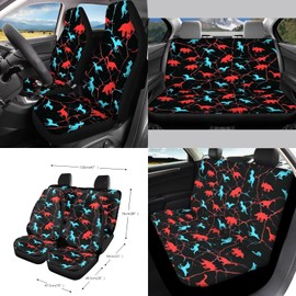 Wetoricau Dinosaur Pattern 15 Pcs Car Accessories Sets Steering Wheel Cover Vehicle Trash Can Air Vent Pouch Seat Belt Pad Coaster Rearview Mirror Cover Keychain