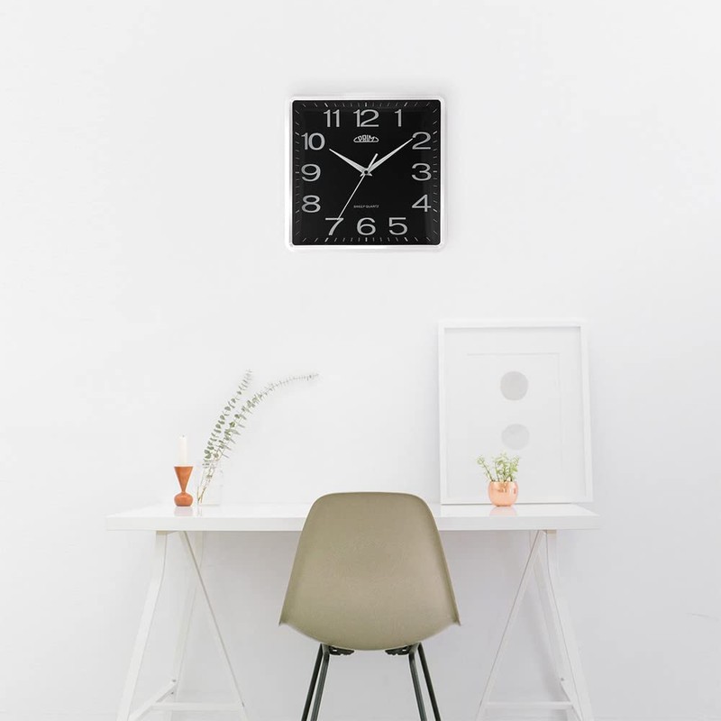 PRIM Square Design Plastic Wall Clock, Square, Arabic Numerals, White/Black,