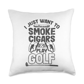 Just Want To Smoke Cigars and Play Golf Funny Retro Golfer Throw Pillow