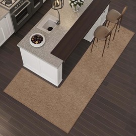 Washable Corner Kitchen Mat, L Shape Rug for Island Table, Super Absorption Velvet Coner Sink Floor Mat, Skid Free Right/Left Rug for Door, Bathroom,Living room (Camel Left-L, 4'7''X6'7''X1'10'')