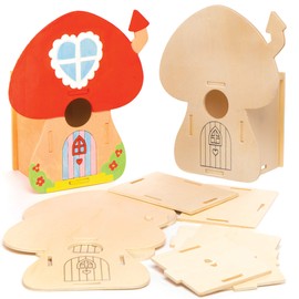 Baker Ross AT531 Fairy House Wooden House Kits - Pack of 2, Bird Houses to Paint and Decorate for Kids Arts and Crafts or Garden Projects