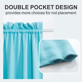 Aquazolax Half Curtains for Windows 2 Panels Rod Pocket Small Door Window Curtains Privacy Blackout Drapes for French Doors Adjustable Tie Backs Included, 25" x 40", Turquoise