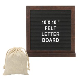 PATIKIL Felt Letter Board, 10x10Inches Brown Black Wooden Double Sides Changeable Message Board with Storage Bag Stand for Kitchen Menu Farmhouse Decor Notes, White Letter