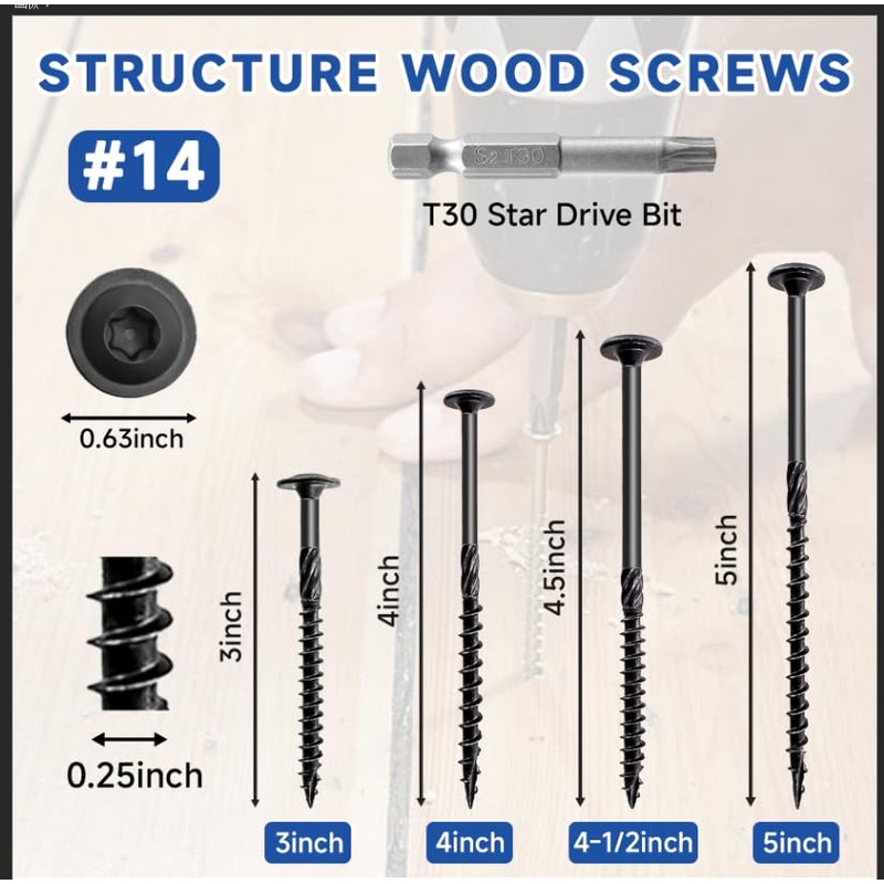 25Pcs Lag Screws #14 x 4-1/2 Structural Wood Screw Heavy