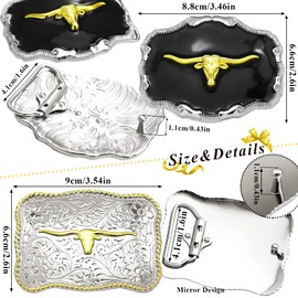 RechicGu 2 Pieces Long Horn Bull Belt Buckles Western Cowboy Cowgril Texas Rodeo Large Belt Buckle for Men Women, 313# Bull Gold, Large