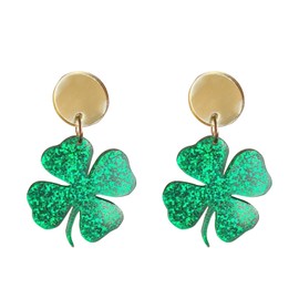 Miaija St. Patrick's Day Earrings Vintage Clover Dangle Earrings Shiny Lucky Acrylic Earrings Charm Irish Party Gift for Women Girls Green