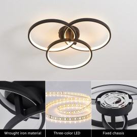 Ship in USA.20" Modern Black LED Ceiling Light, 3-Ring Flush Mount Fixture for Living Room, Bedroom, or Dining RoomLamp Power(W): 18