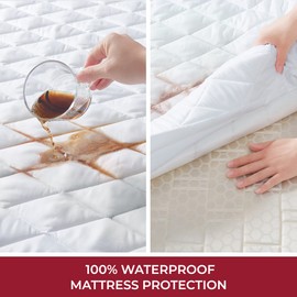 Mellanni Waterproof Mattress Pad - 21" Deep Pocket - No Slip, Ultimate Comfort Mattress Protector King Size - 100% Waterproof Mattress Cover for College Dorm, Hotels & Hospitals (King, 21" Deep)