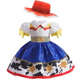 Lgandpg Jessie Costume for Little Girls Cowgirl Sequins Dress with Hat Red