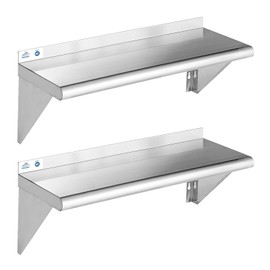 ROCKPOINT ROCKPOINT Stainless Steel Shelf 10 x 48 Inches 280lb, 2 Pack NSF Metal Commercial Shelves Wall Mount Floating Shelving with Backsplash for Restaurant, Kitchen, Home and Hotel, Silver