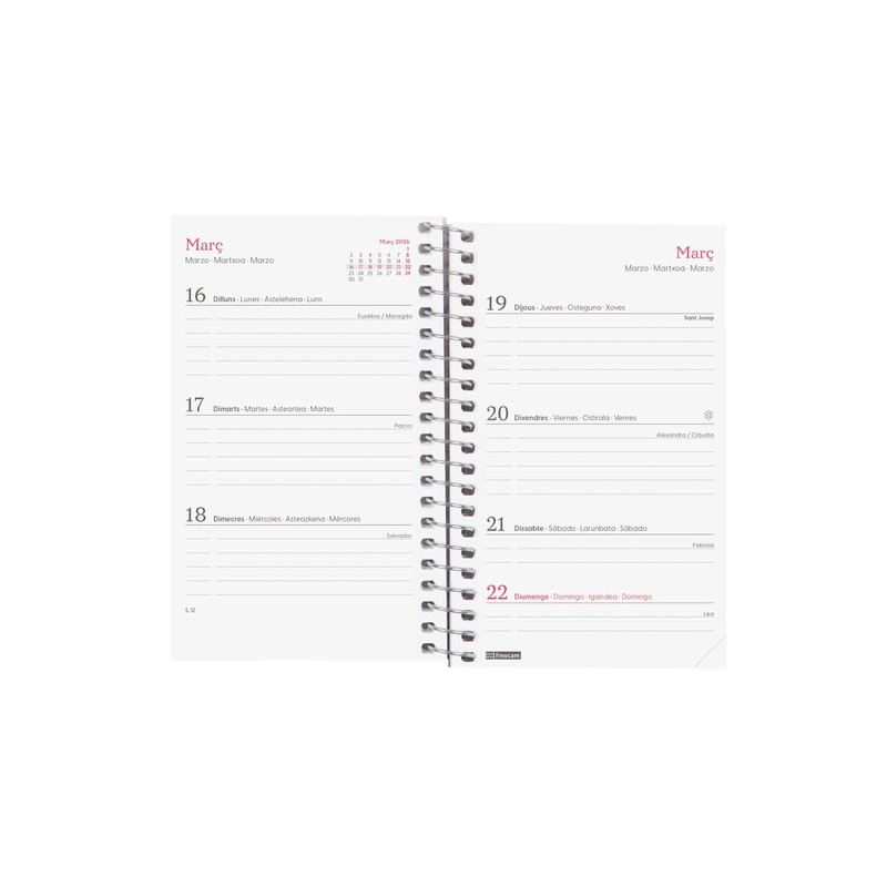 Finocam - Spiral Calendar 2026, Week to View, Landscape View,