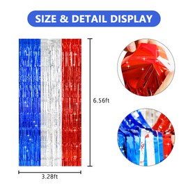 TONIFUL Red White and Blue Tinsel Foil Fringe Curtains,4th of July Decorations Independence Day Photo Booth Backdrop,Metallic Door Streamers for Patriotic Party Memorial Day Labor Day Supplies