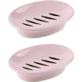 WYOK 2-Pack Soap Dish with Drain Soap Holder Easy Cleaning Soap Saver Dry Stop Mushy Soap Tray for Shower Bathroom Kitchen… (Pink)
