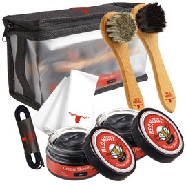 RED MOOSE 7pc Black Leather Shoe and Boot Polish Kit – Brushes, Cloth, Case, Laces