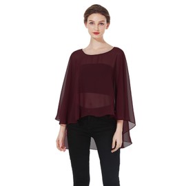 BEAUZSUZSANA Women Poncho Cape High Low Chiffon Shawls Wraps Scarves Capelets for Evening Dress Bridal Wedding Party (Cabernet)