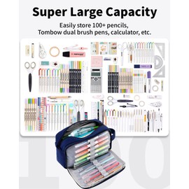 Sooez Big Capacity Pencil Pen Case, Upgraded Canvas Pencil Pouch Pencil Bag Organizer, Large Storage with Separate Compartments Easy Grip Handle, Aesthetic Supply for School Teens Adults