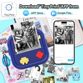 Mini Sticker Printer Building Block Bluetooth Smart Pocket Inkless Thermal Printer with 10 Rolls Paper,Colored Pen＆Sticker for iOS&Android,Portable Receipt Printer for Photo Journal Notes Memo