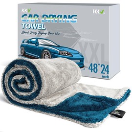 KKV Full-sized Drying Towel, 48x24“ Dual Sided Microfiber Car Cleaning Towel with Twisting Yarn Technique for SUVs, 1400GSM Super Absorbent, Scratch-free, Quick-dry, Machine Washable - Color: Dark Blue