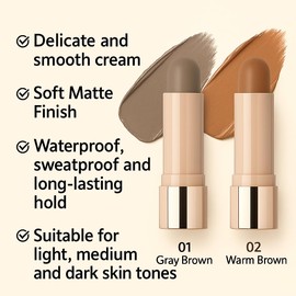 Cool Tone Contour Stick - Cream Contour Makeup for Face Shaping, Matte Gray Brown Bronzer Stick, Blendable, Waterproof, Long-Lasting, Travel Size for Women & Men（02Natural Brown）