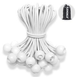 LOOGI Bungee Cord with Balls, 25Pcs 6 Inch White Bungee Ball Cords, Heavy Duty Tarp Bungees Ties Elastic Tie Down Straps for Tarpaulin Tent Camping Pavilions Flag Marquee