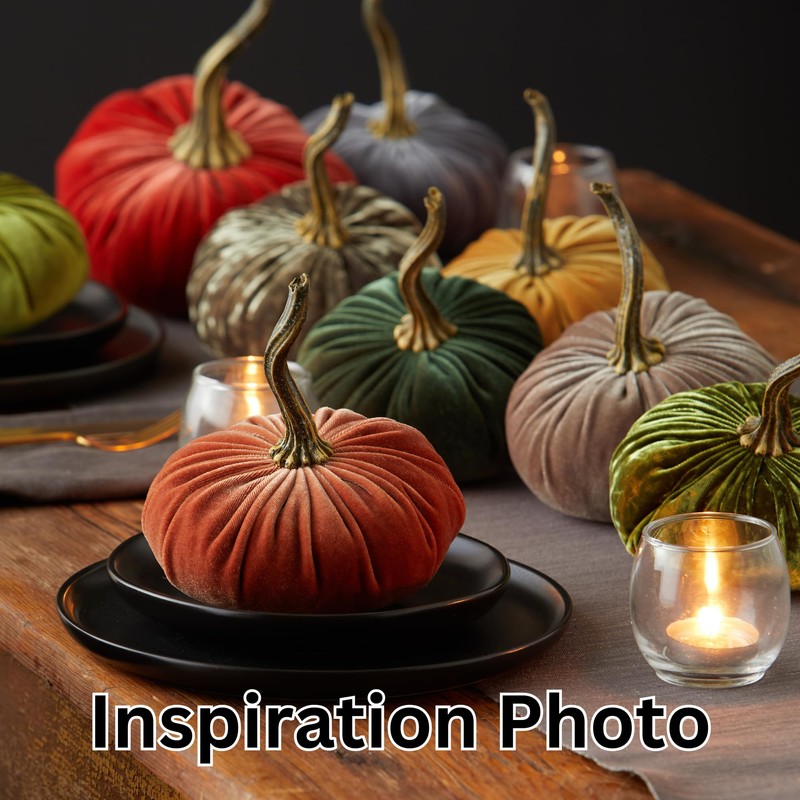 Small velvet pumpkins set of 4, elegant gift set for
