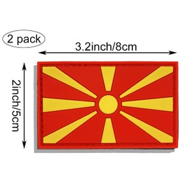 2 Pack PVC Macedonia Macedonians Country Flag Patch,PVC Country Flag Hook and Loop Patches for Backpacks Jackets Hat,2x3 Inch.