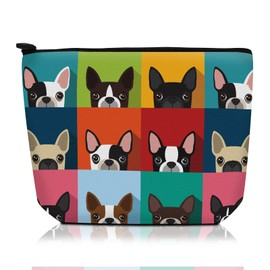 ADQWIOVL Cosmetic Bag Makeup Bag, Birthday Gifts for Women Mom, Cute Canvas Toiletry Bag, Durable Travel Toiletry Makeup Organizer Zipper Pouch, Lipstick Pouch, Cute Colorful Boston Terrier