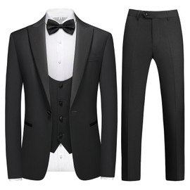 Rogers & Morris Tuxedo Suits for Men Solid 4 Piece Regular Fit Formal Set Peak Lapels Black L