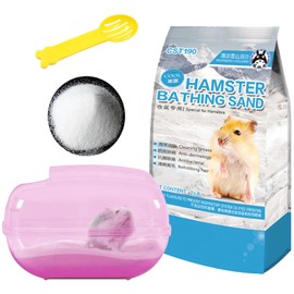 Fhiny Hamster Sand Bath Container, Transparent Hamster Bathtub Gerbil Bathroom Chinchilla Dust Bath Small Animal Shower & Digging Room Habitat Decor for Mice Lemming (Pink)