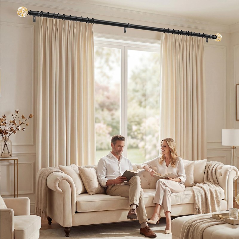 Black Decorative Crystal Curtain Rods,Heavy Duty Adjust 18-45",2 Pack