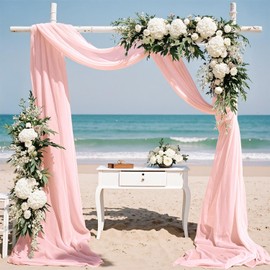 TOPICK Pink Net Curtain Scarf for Window, Wedding Arch Drapes, Semi Transparent Chiffon Curtain Valance, DIY Sheer Voile Backdrop for Ceremony Party Decor, W 51" x L 236" (1 Panel)