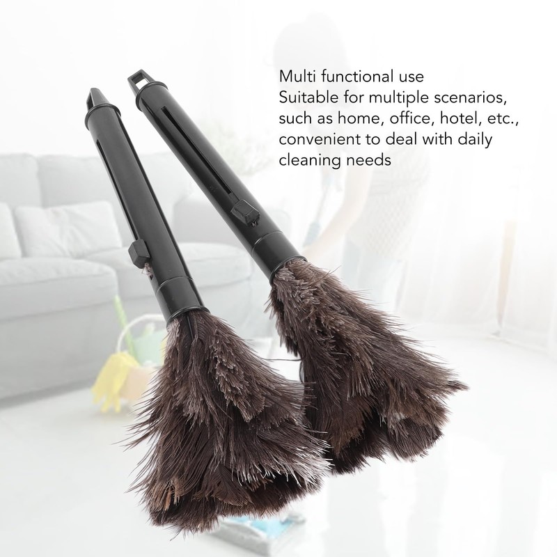 2Pcs Retractable Feather Duster with Ostrich Feathers, Efficiently Removes Dust