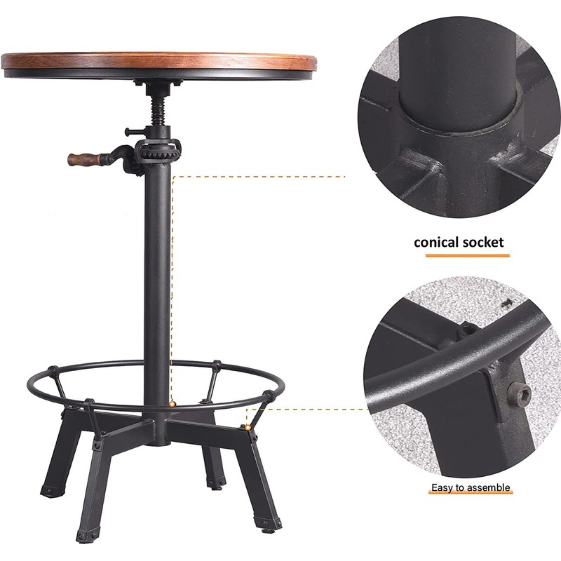 Diwhy Pub Set Industrial Style Adjustable Height 33.5-39.4in Dining Table