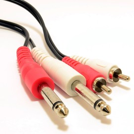 2 x 6.35 mm mono jack plug to RCA plug OFC audio cable 1 m [1 metre/1 m]