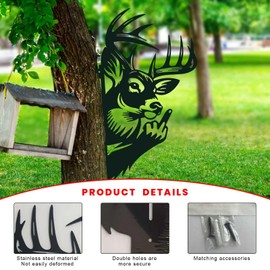 Bigfoot Animal Metal Sign Art Ornament,Flipping Off Metal Sign, Peeping Animal Wall Art Ornament Outdoor Garden，Finger Bigfoot Peeping Around Signs Bring New Fun To Your Garden (Classic, The deer)