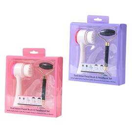WOONEKY 2pc Jade Roller Double-Sided Facial Brush Set for Deep Pore Cleaning Face Neck Care