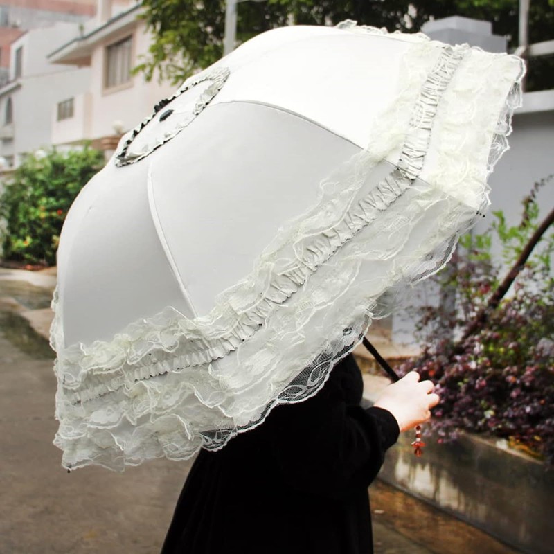 Lace Sun Parasol Wedding Princess Lolita Umbrella (Flower Printed Lining)