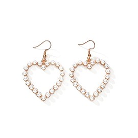 1/2 Pairs Set Pearl Heart Drop Dangle Earrings for Women Elegant Imitation Pearl Love Heart Beaded Loop Earrings Party Wedding Jewelry Gift Dainty Cutie-Drop Gold